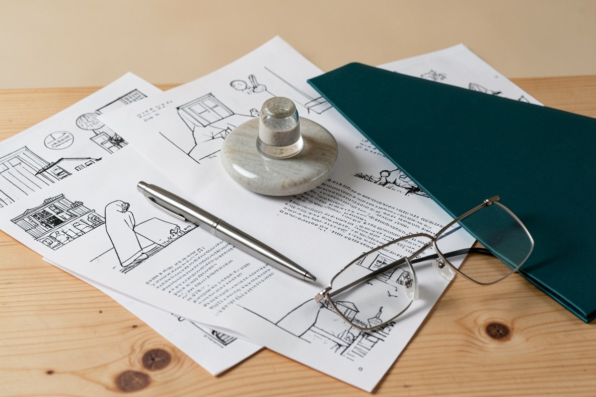 Assorted documents and papers with a pen and reading glasses, evoking the completeness of financial aid information