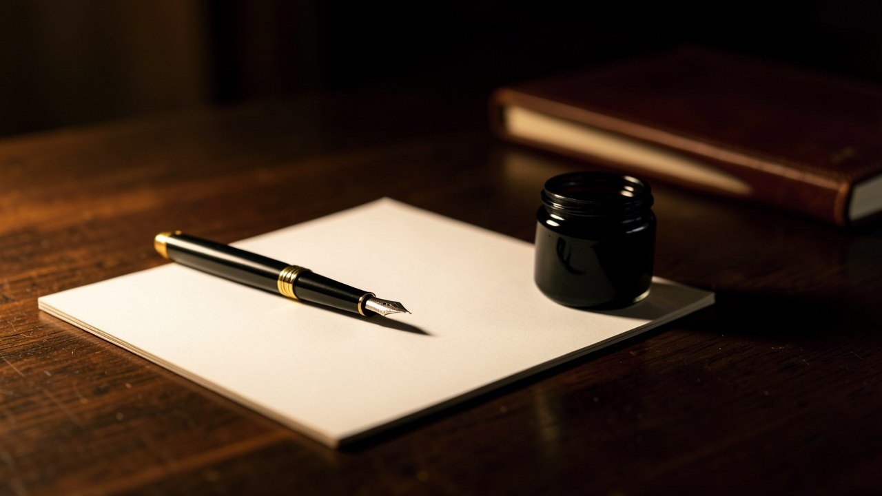 Close-up of a contract being signed with a fountain pen, but in a neutral setting