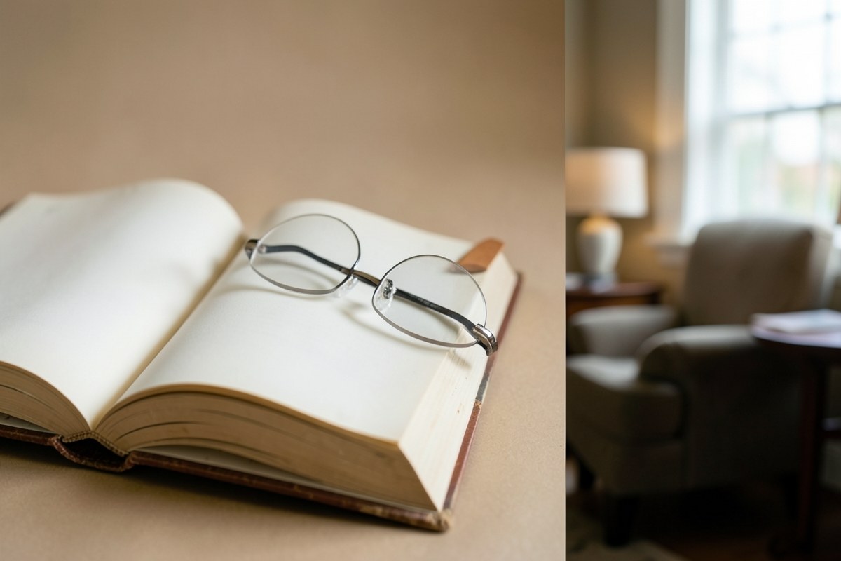 An opened book with reading glasses on top, symbolizing careful reading and guidance